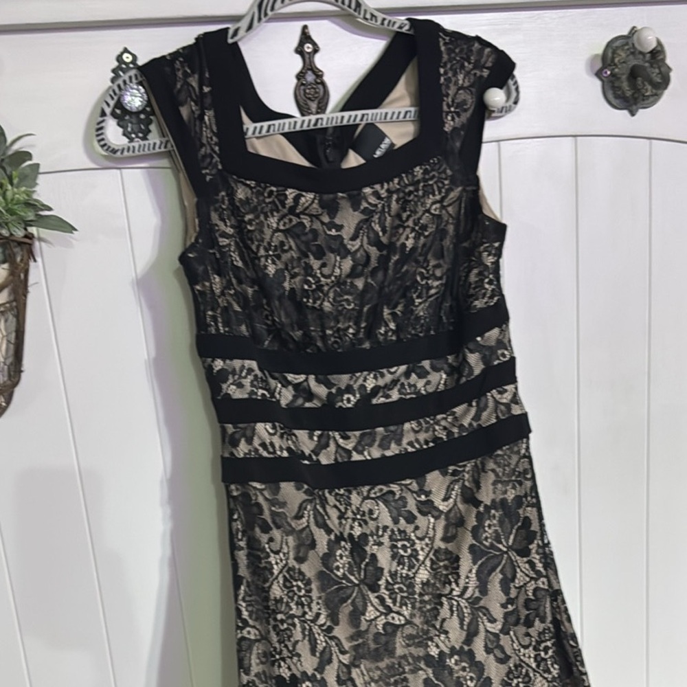 Melrose and Market Black and Cream Sheath Cocktail Dress